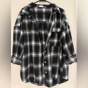 Pink Lily Black and White Plaid Shirt